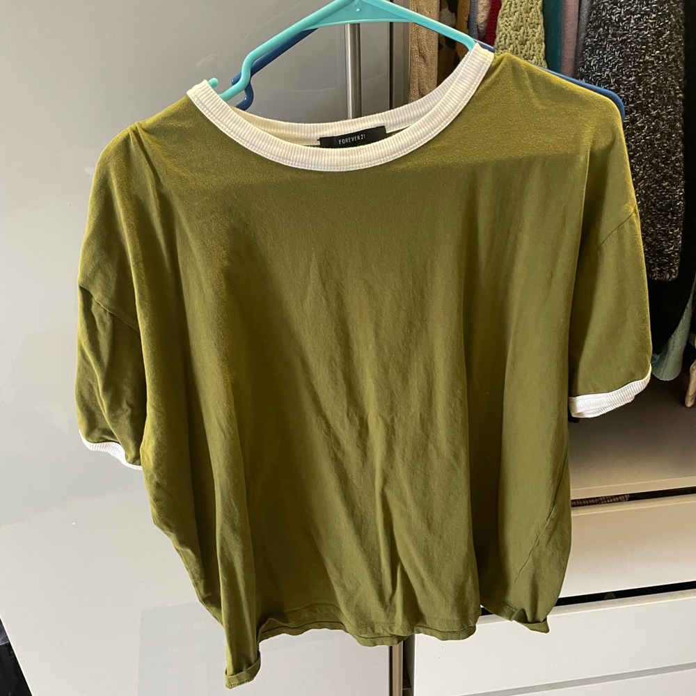 Forever 21 Olive Green Tee with White Accents